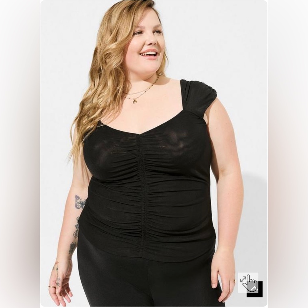 NWT Torrid Festi Stretch Mesh Ruched Front Scoop Neck Top 1X